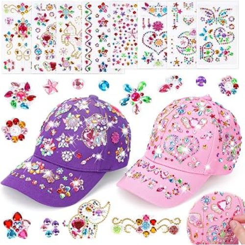 Decorate Your Own Baseball Cap with Glitter Gem Stickers for Kids Crafts Toys Gifts - Girls Birthday Presents