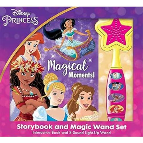 Disney Princess Moana, Belle, Cinderella, and more! - Magical Moments! Storybook and Magic Wand Toy Sound Book Set - PI Kids