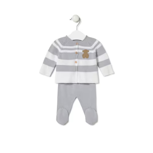 Knitted baby outfit in Tricot grey stripes