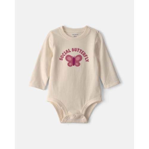 Baby Girl 'Social Butterfly' Long-Sleeve Graphic Bodysuit - Cream | Carter's