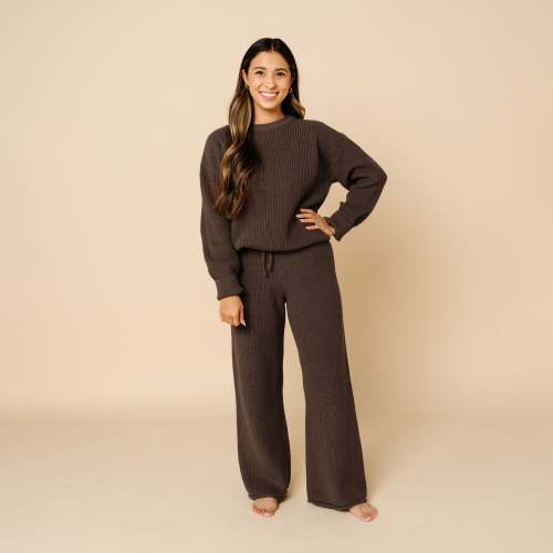 Knit Women's Chunky Wide Leg Pant - Cocoa - Medium
