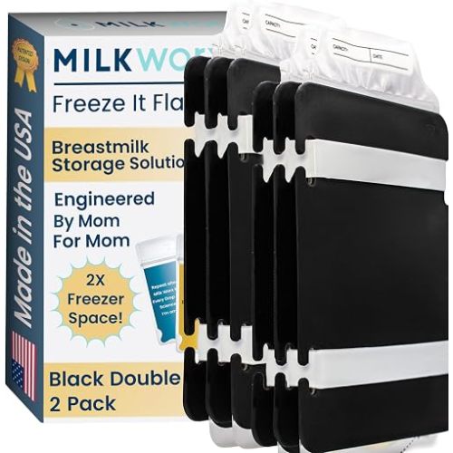 Freeze It Flat Breast Milk Storage Bag Organizer, Set of 2 - Freezes Breastmilk Bags Flat to Double Freezer Space - Stackable Freezer System for Pumping Moms - Black (2-Pack)