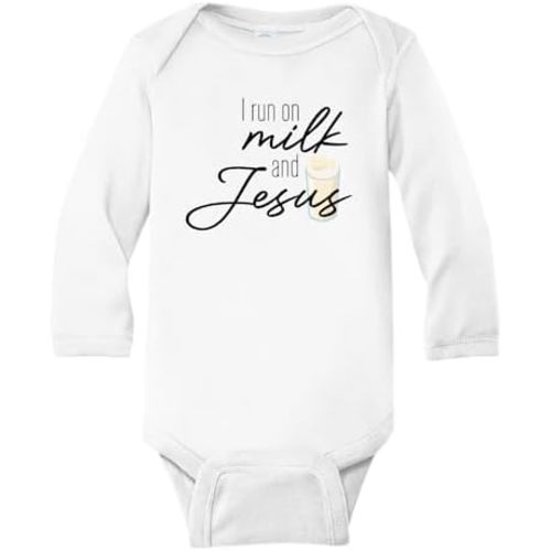 I Run on Milk and Jesus Funny Baby Bodysuit, Kids Tee