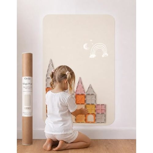 Orelle MagicWall | Magnetic Rectangle Wall Decal – Repositionable & Renter-Friendly | Peel & Stick Magnetic Wall Decal Chalkboard | Playroom Essentials | Large | 24 x 39” | Cream