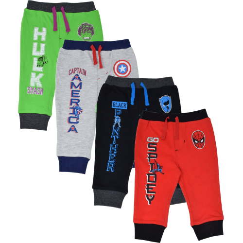 Marvel Avengers Spider-Man Captain America Black Panther Infant Baby Boys 4 Pack Jogger Pants Newborn to Big Kid