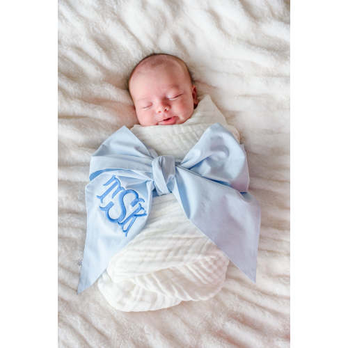 Personalized Newborn Bow Sash in Light Dusty Blue | Caden Lane