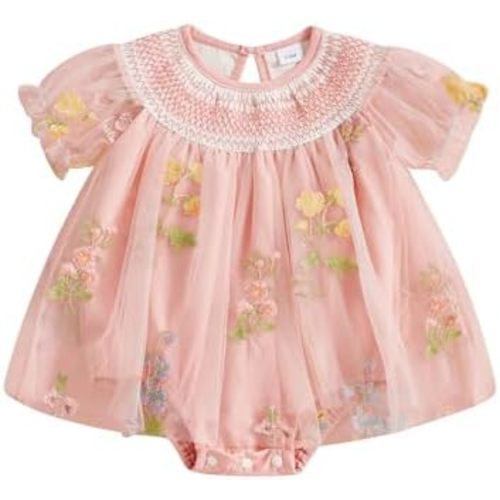 Baby Girls Tulle Tutu Dress Party Holiday Princess Dresses Infant Toddler Embroidery Flower Fairy Romper Dress