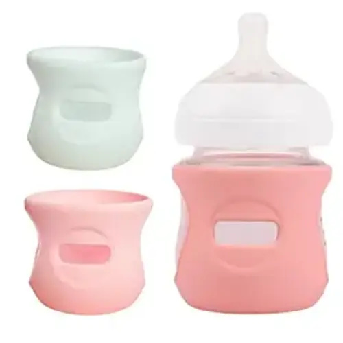 2 Pack Silicone Sleeves Compatible with Philips Avent Glass Baby Bottles 4 oz, to Prevent The Baby Bottles from Breaking, BPA-Free (White+Pink)