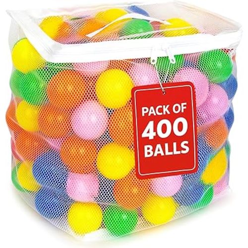 MW SPORTS Ball Pit Balls for Kids and Toddlers, Plastic Crush Proof, Phthalate & BPA Free, in Reusable Mesh Storage Bag, Assorted Colors (400 Balls)