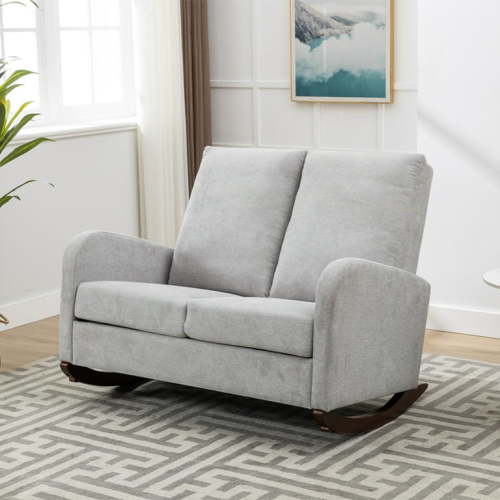 Upholstered Rocking Chair, Modern Glider Rocker Chair Solid Wood Oversized Wingback Armchair