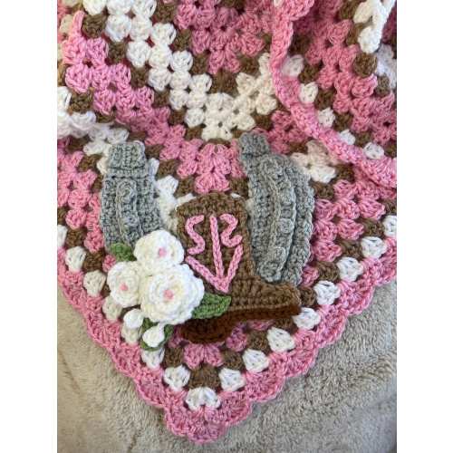 Crochet Baby Blanket Cowgirl Boots Baby Shower Gift for Grandbaby Cowgirl Western Nursery with Flowers and Horseshoe