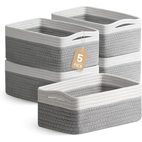 5 Pack Small Woven Storage Baskets for Shelves, Gift Baskets Empty