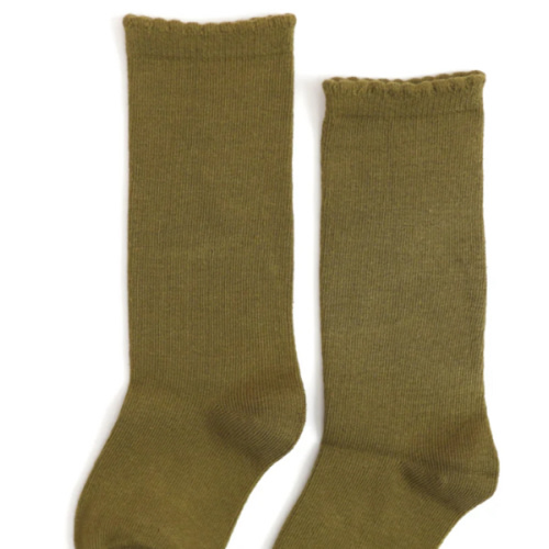 Scalloped Knee High Socks - Olive