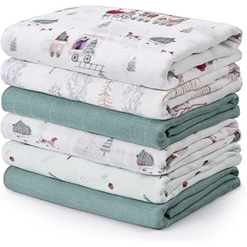 GLLQUEN BABY Receiving Blanket Boy Cotton Muslin Swaddle Blankets Girl Newborn Squares Breathable & Soft Thin Baby Blankets Cloths Double Absorbent Infant Swaddling Wrap - 6 Pack (Blue Astronaut)