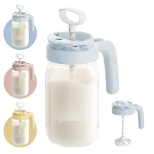 Papablic Glass Breastmilk Pitcher, Fast Baby Formula Maker with Mixing Handle Lid, Wide Mouth Mason Jar Breast Milk Storage Container with Flip-Lock Spout, BPA-Free, Baby Registry Search Items, Blue