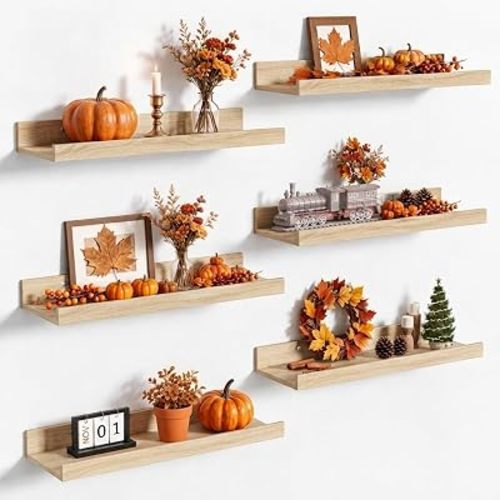 upsimples Floating Shelves for Wall Decor Storage, Natural, 6Pcs, 15.7''