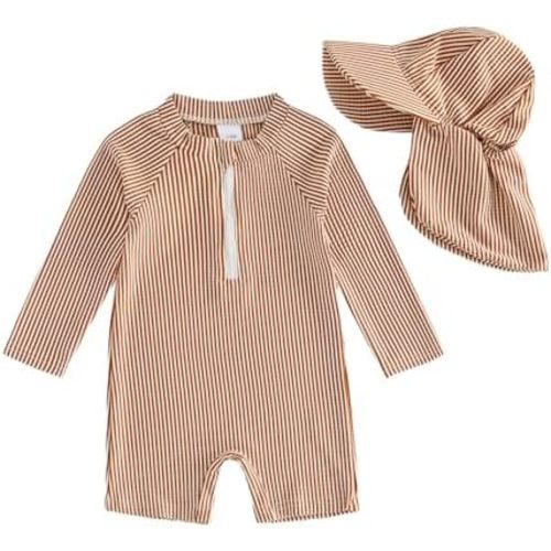 Baby Boys Girls Swimsuit One Piece Striped Zipper Bathing Suit Rash Guard Long Sleeve Seersucker Swimwear Sunsuit