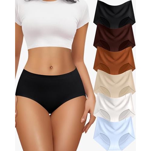 6 Pack Womens Underwear Seamless Sexy Full Coverage Breathable Briefs No Show High Waisted Bikini Panties