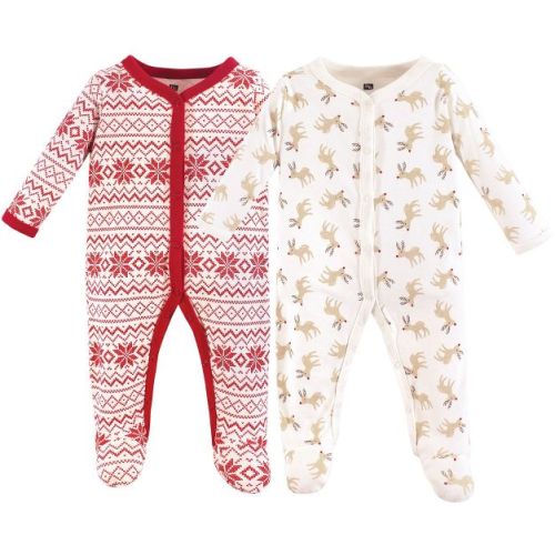 Hudson Baby Baby Cotton Snap Sleep and Play 2pk, Reindeer, 3-6 Months