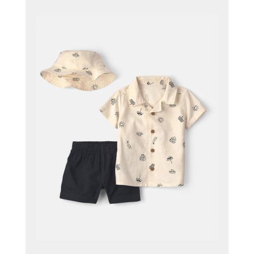 Baby Boy 3-Piece Hat, Top & Short Set - Black/Ivory | Carter's