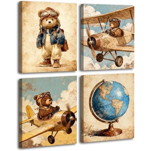 Bear Nursery Wall Art Decor Vintage Baby Boy Room Pictures