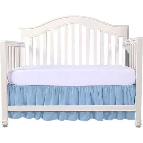 Crib Bed Skirt 28” x 52” with 14” Drop – Split Corners Dust Ruffle, Microfiber - Breathable, Durable, Elastic Adjustable Fit, Soft Nursery Bedding for Baby Boys & Girls, Light Blue Solid