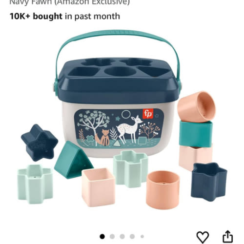Fisher-Price Stacking Toy Baby’s First Blocks Set of 10 Shapes for Sorting Play for Infants Ages 6+ Months, Navy Fawn (Amazon Exclusive)