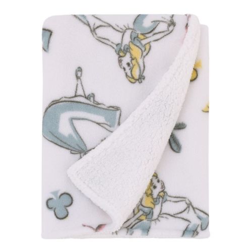 NoJo Disney Alice in Wonderland Light Blue, Pink, Yellow, and White Super Soft Plush Cuddly Plush Baby Blanket