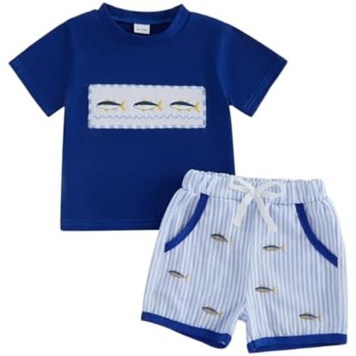 Kavousa Toddler Boy Summer Outfits Baby Boy Animal Print Short Sleeves T-Shirt Plaid Shorts Set Infant Boy Clothes Set