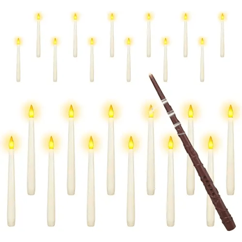 Hanging Floating Candles with Wand 24 pcs, Flameless Taper Candles Battery Operated, LED Candles, Flickering Warm Light Christmas Candles, for Parties Christmas Decoration, Home Decor