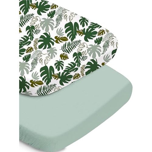 Baby Bassinet Sheet, Ultra Soft and Stretchable, for All Bassinet Mattresses, Monstera&Green, Breathable and Hypoallergenic
