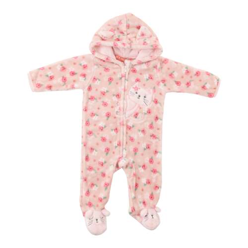Infant Girls' Hooded Plush Long Sleeve Onesie, 0-9 Month