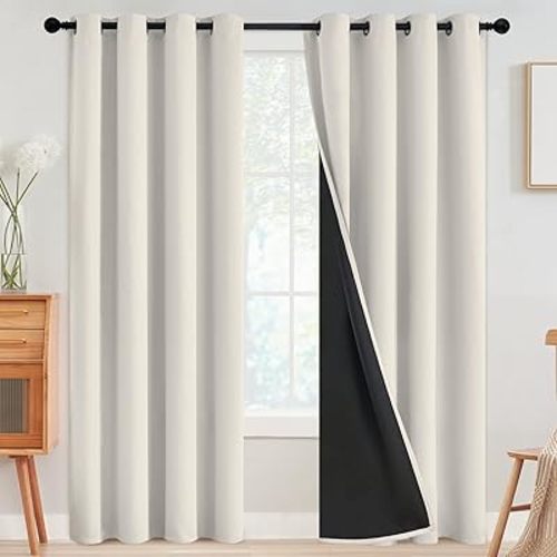 SimpleHome 100% Blackout Curtains for Bedroom,Thermal Insulated Cream Grommet Window Drapes Room Darkening Curtains for Living Room with Black Back,52 x 90 Inch,2 Panels
