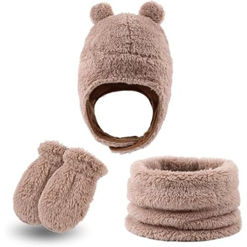 PEECABE Winter Baby Hat and Mittens Set Fleece Toddler Scarf Infant Beanie