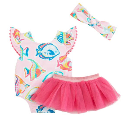 Girls' Fish Reversible Swimsuit Set