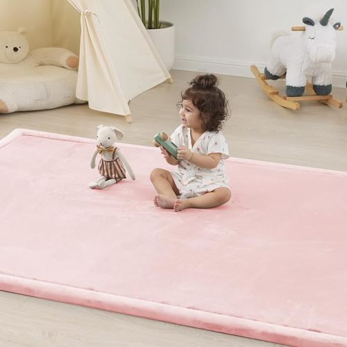 1.5" Thick Padded Baby Play Mat for Floor Tummy Time, Pro Soft Foam Activity Playroom Playmats, Easy Care with Non-Slip Safe for Infant Toddler Kids Crawling 39"x 59" (Pink)