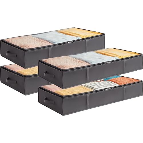Lifewit Under Bed Storage Containers 4 Pack, Large Capacity Blanket Storage Bags with Reinforced Handle, Organization and Storage for Clothes, Sheets, Towels, Bedroom, Closet, College Dorm, Grey