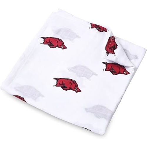 Three Little Anchors University of Arkansas Muslin Swaddle Blanket – Officially Licensed Razorbacks Baby Swaddle – 47x47 Cotton Muslin Receiving Blanket – Baby Gift for Arkansas Fans
