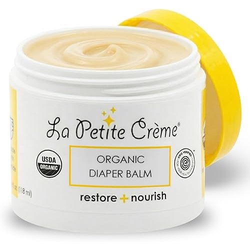 La Petite Creme French Organic Diaper Balm (4 oz) - Healing & Nourishing Diaper Cream - Gentle & Safe Liniment Baby Lotion - USDA Certified Organic - Baby Essentials for Newborn