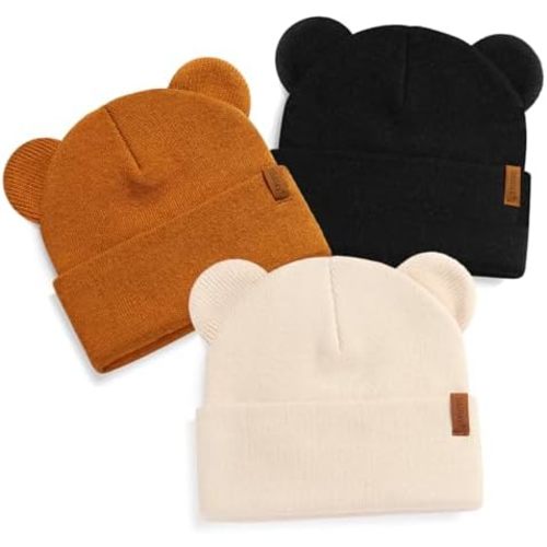 DANMY Baby Beanie Warm Winter Hat with Bear Ear for Infant Toddler Boys Girls Kids Soft Knitted Skull Cap