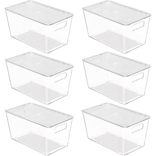 Vtopmart 6 Pack Clear Stackable Storage Bins with Lids, Medium Plastic Containers with Handle for Pantry Organizer and Storage,Perfect for Kitchen,Fridge,Cabinet, Closet,Bathroom Organization