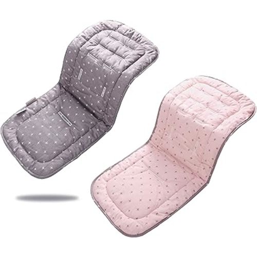 Baby Stroller Cushion,Infant Car Seat Insert-Reversible Universal Breathable and Soft Newborn seat Liner for Stroller,100% Cotton Seat Pad Liner for Newborns-34x78cm,1 Pack(Pink+Grey Cross)