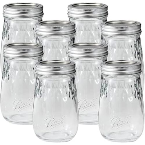 Ball Glass Flute Mason Jar, Regular Mouth, Pint Size, 16 OZ (Pack of 8)