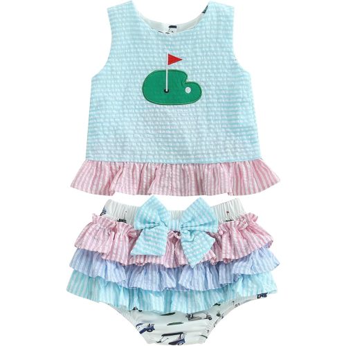 WZTYYDS Toddler Baby Girl Golf Outfit 6 9 12 18 24 Months Summer Clothes Sleeveless Ruffle Tank Tops + Tutu Shorts Sets
