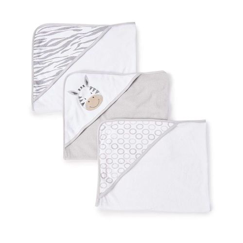 Spasilk Baby 3 Pack Soft Terry Hooded Towel Set for Newborn Boys and Girls, Grey Zebra