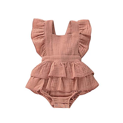 Douhoow Infant Baby Girl Romper Baby Ruffle Bodysuit Jumpsuit One-Piece Cotton Linen Clothes