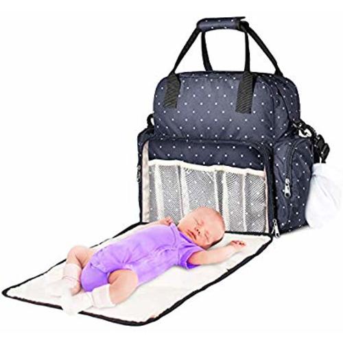 Large Diaper Bag, SAWNZC Baby Nappy Tote Bag Multifunction Travel Backpack Maternity Shoulder Bag Waterproof Handbag Organizer with Strap Changing Pad & Insulated Pocket for Boy Girl-Blue Dot