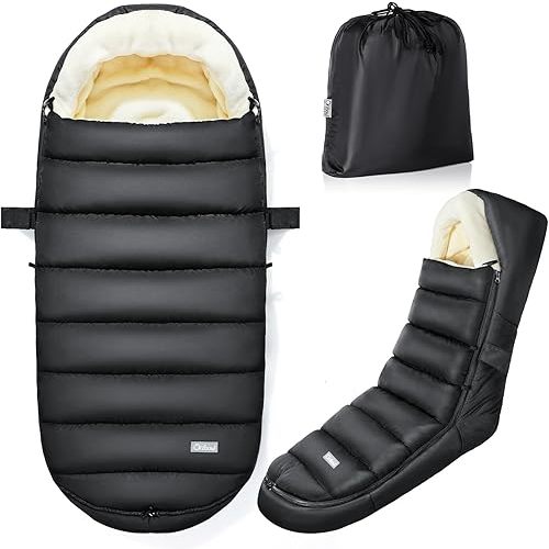 IvyWind Stroller Footmuff, Baby Winter Stroller Bunting Bag with Removable Zipper, Universal Warm Sleeping Bag for Cold Weather, Waterproof & Cozy Fleece Lining for Toddler Infant Kids, Black