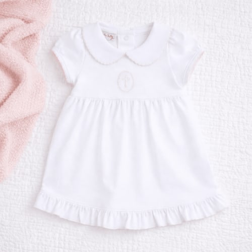 Blessed Embroidered Collared Short Sleeve Dress - Pink