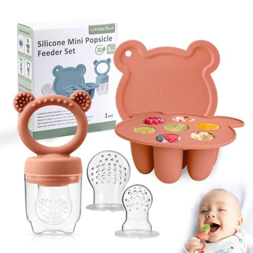 Infant Baby Fruit Feeder & Food Feeder, Breast Milk Popsicle Mold for purees, Baby Teething Relief teether,4pcs self Feeding Sets for Toddler, BPA Free 3 Month + (Muted)